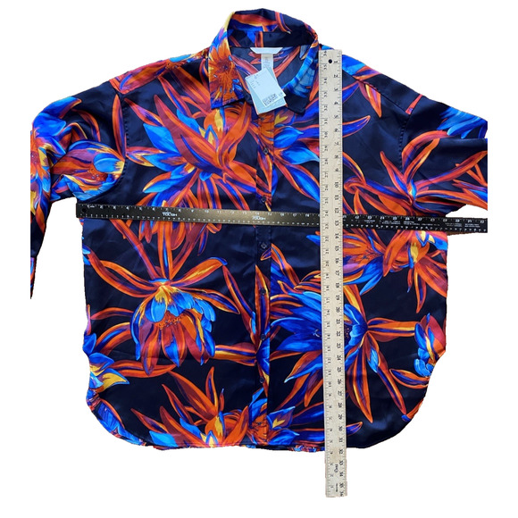 H&M NWOT Colorful Floral Faux Wrap Wide Leg Palazzo Satin Pants XL & Large Shirt - Picture 7 of 16